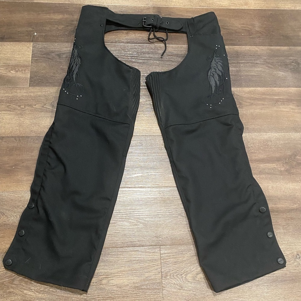 Nexgen Women’s 3XL Nylon Twill Chaps Wings Studs zips snaps lace black